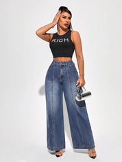 KOTTY  Women Straight Fit High Rise Dark Blue Jeans