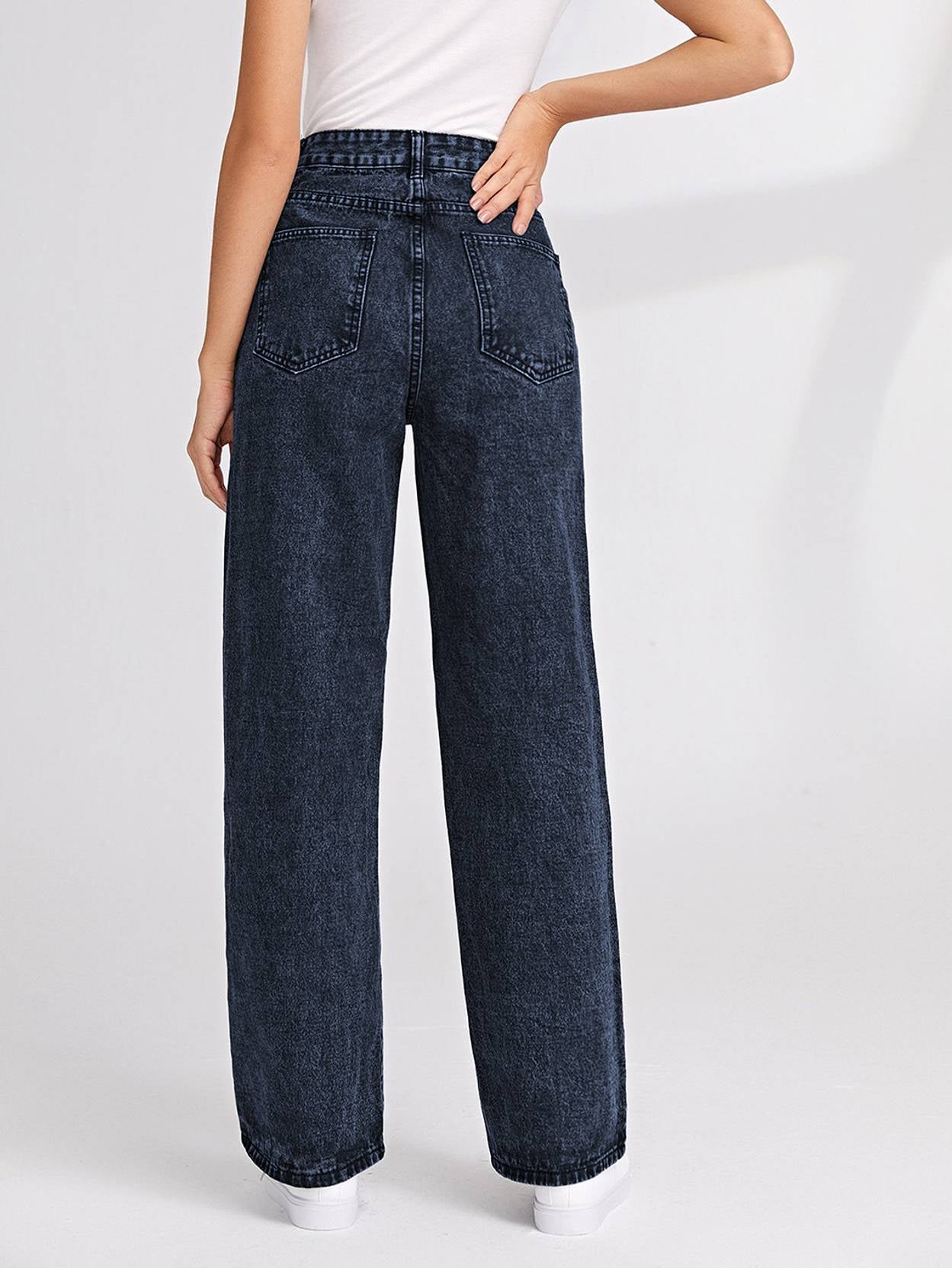 KOTTY Women Straight Fit High Rise Dark Blue Jeans