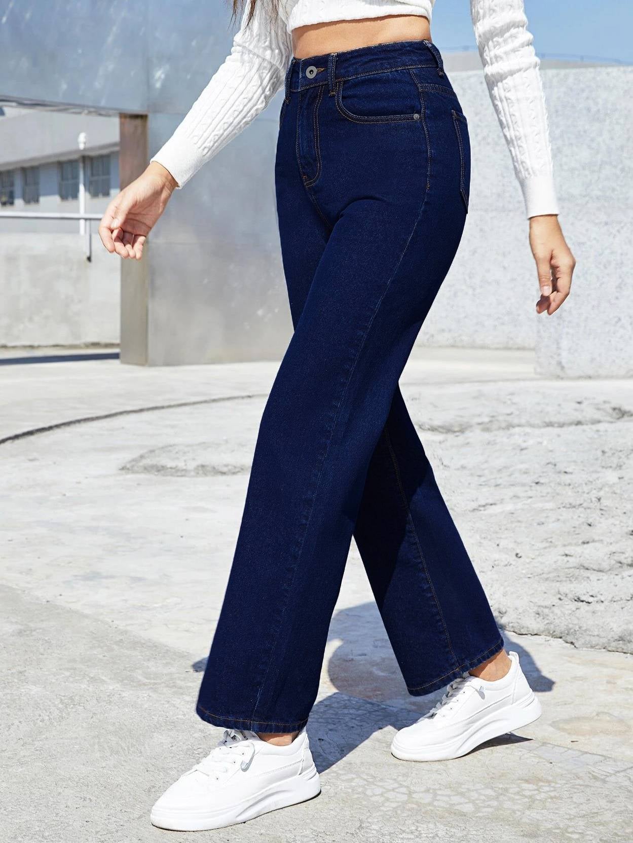 KOTTY Women Straight Fit High Rise Dark Blue Jeans