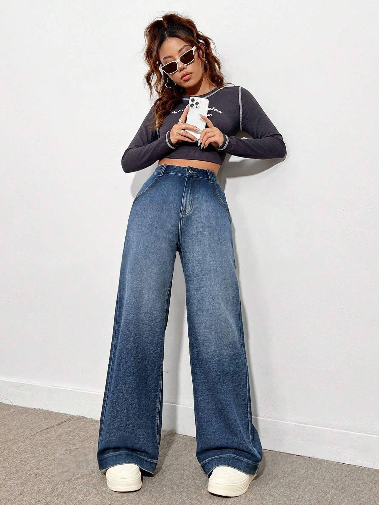 KOTTY  Women Straight Fit High Rise Dark Blue Jeans