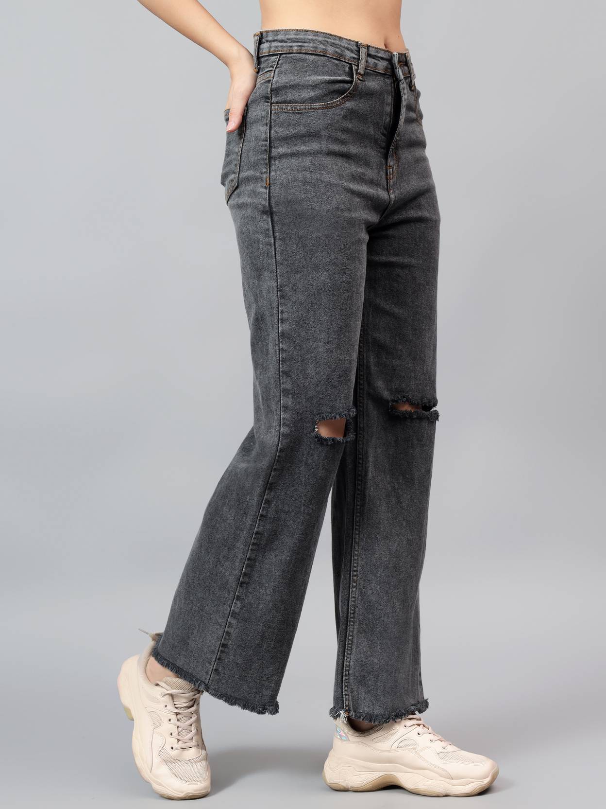 KOTTY Women Straight Fit High Rise Grey Jeans