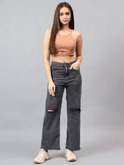 KOTTY Women Straight Fit High Rise Grey Jeans
