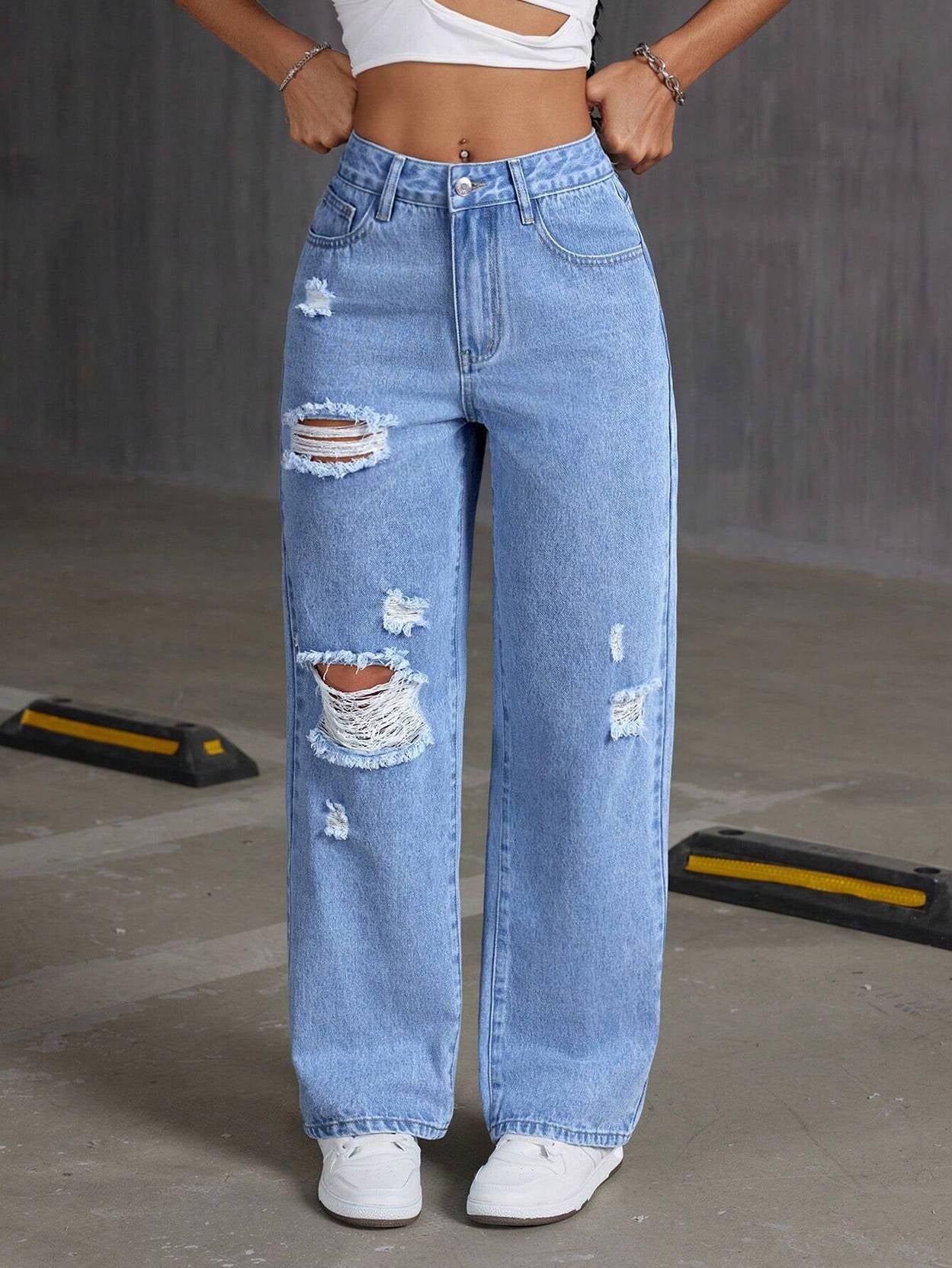 KOTTY Women Straight Fit High Rise Light Blue Jeans