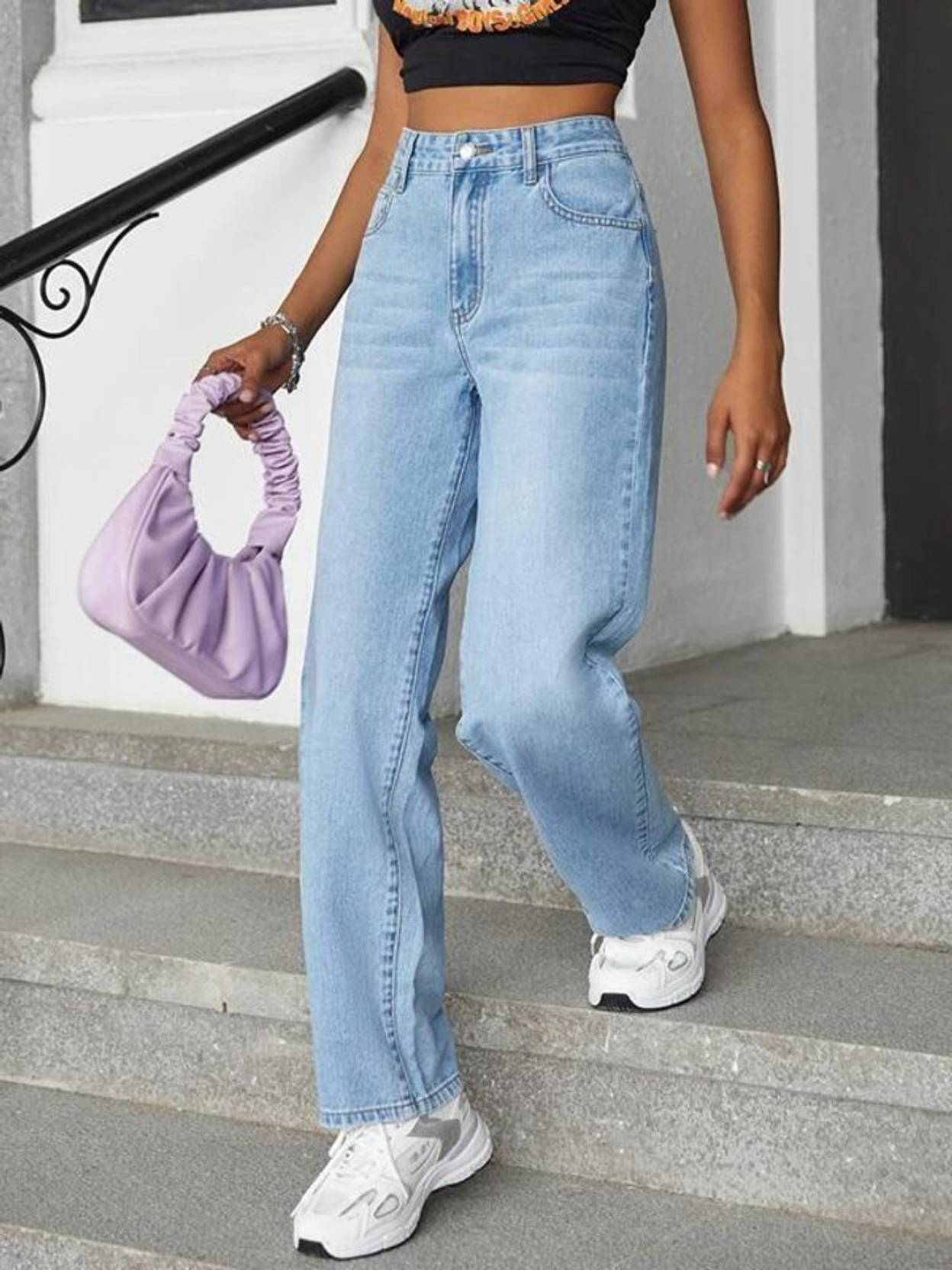 KOTTY Women Straight Fit High Rise Light Blue Jeans