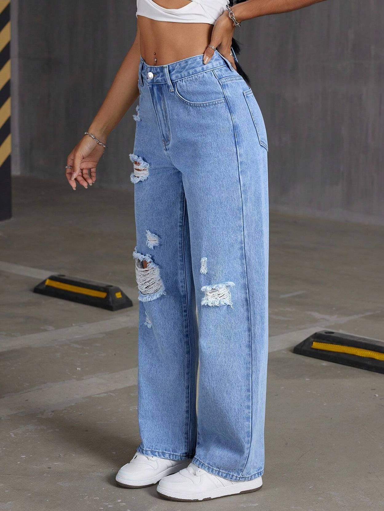 KOTTY Women Straight Fit High Rise Light Blue Jeans
