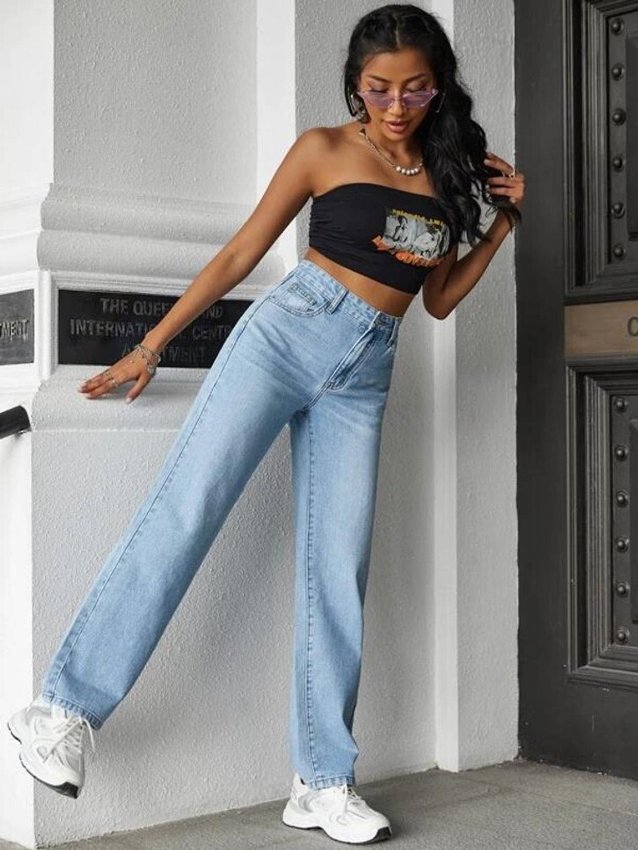 KOTTY Women Straight Fit High Rise Light Blue Jeans