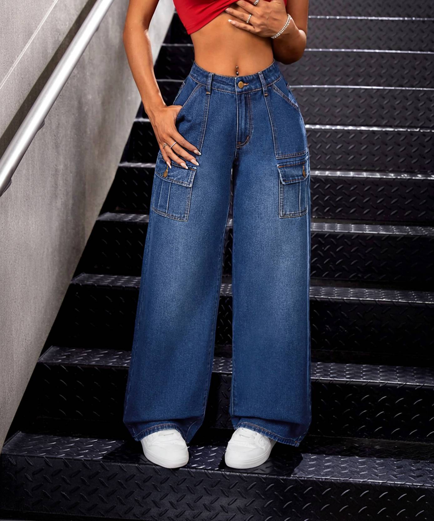 KOTTY  Women Straight Fit Mid Rise Dark Blue Jeans