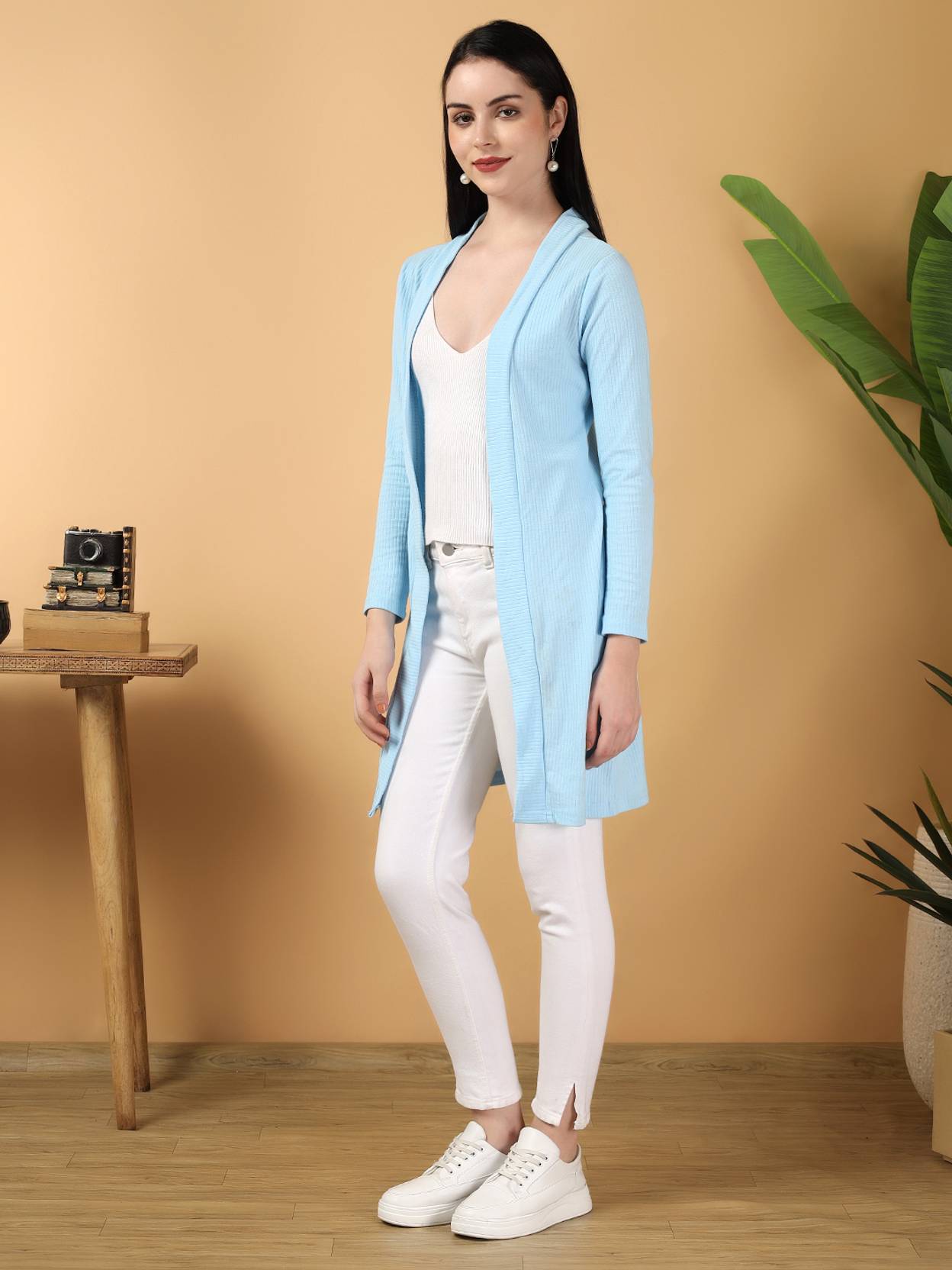 KOTTY  Women Straight Full Sleeve Blue Shrug