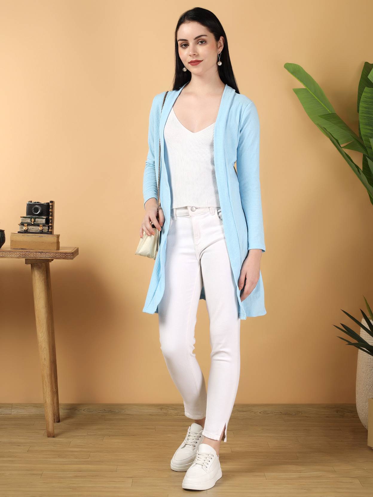 KOTTY  Women Straight Full Sleeve Blue Shrug