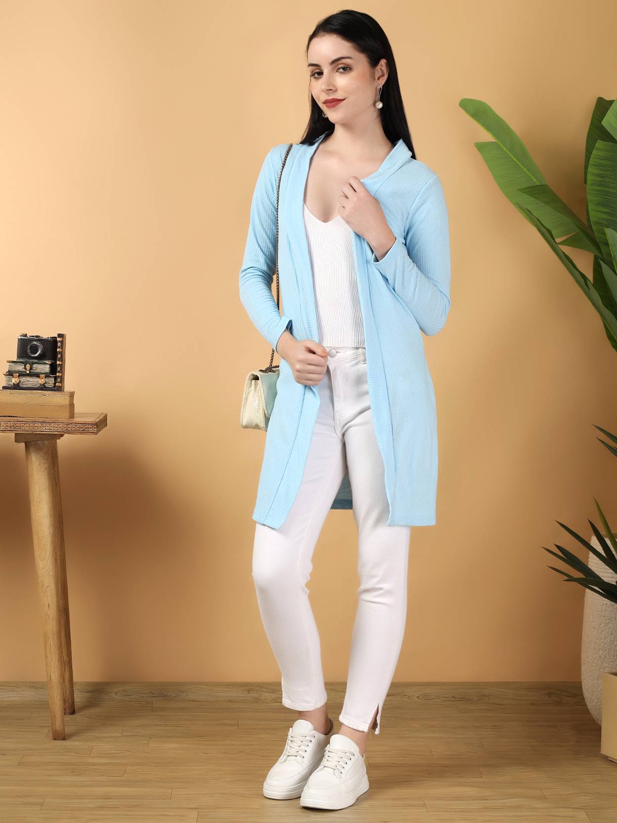 KOTTY  Women Straight Full Sleeve Blue Shrug
