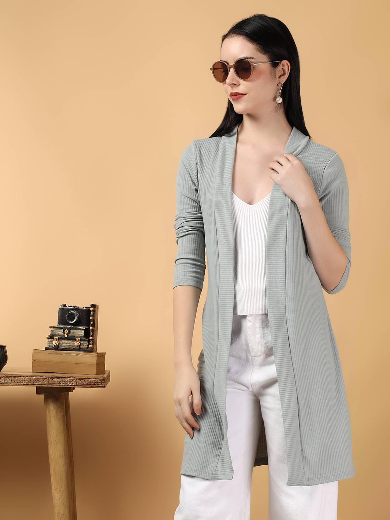 KOTTY  Women Straight Full Sleeve Grey Shrug