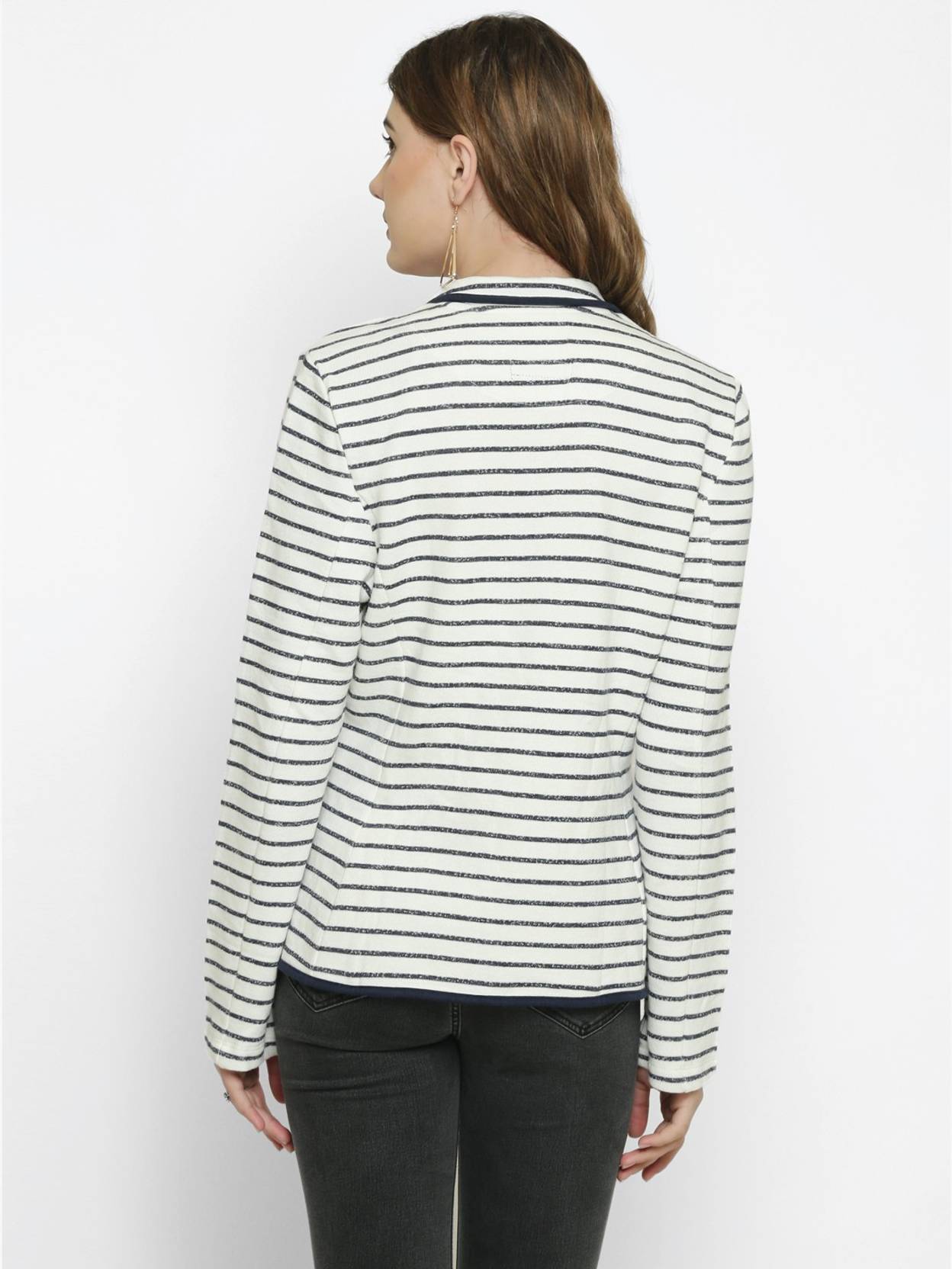 KOTTY Women Striped Single Breasted Casual Blazer  (White)