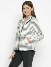 KOTTY Women Striped Single Breasted Casual Blazer  (White)