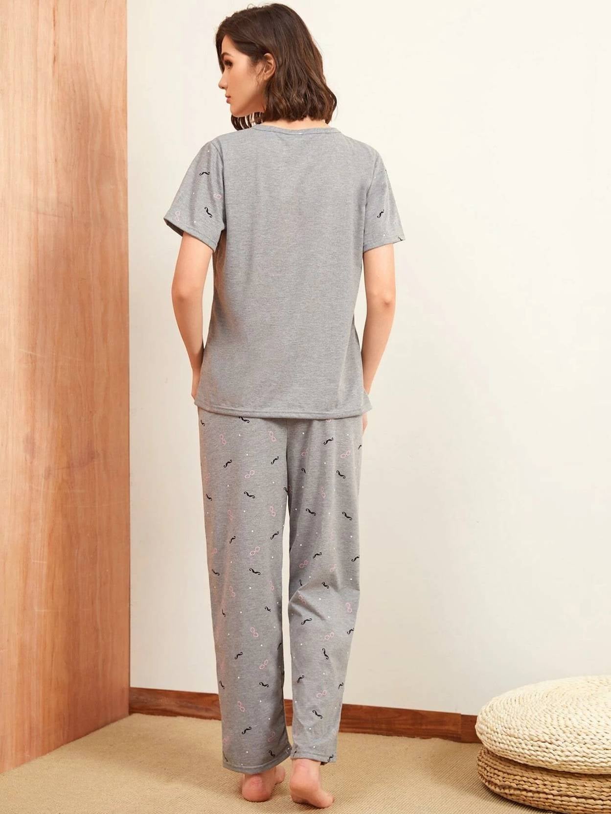 KOTTY  Women Top & Pyjama Set Grey Printed