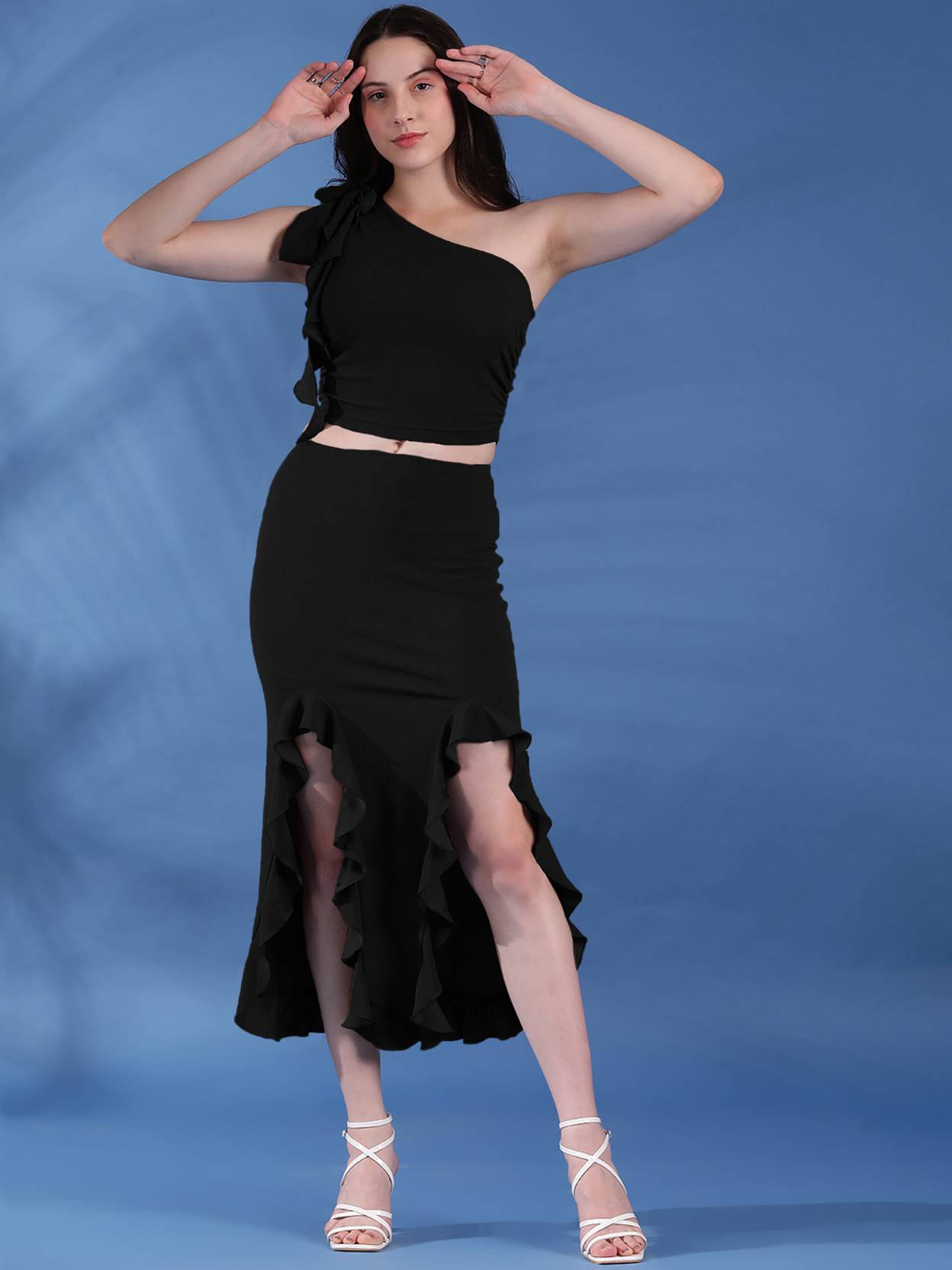KOTTY Women Two Piece Dress Black Midi/Calf Length Dress