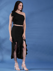 KOTTY Women Two Piece Dress Black Midi/Calf Length Dress
