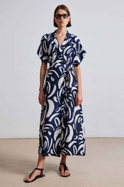 KOTTY Women Wrap Blue, White Maxi/Full Length Dress