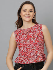 Kotty Floral Print Crepe Peplum Top