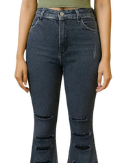 Kotty Women Flared High-Rise Highly Distressed Light Fade Cotton Stretchable Jeans