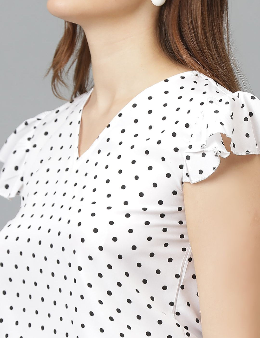 Kotty Polka Dot Print Flutter Sleeve Crepe Top