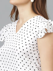 Kotty Polka Dot Print Flutter Sleeve Crepe Top