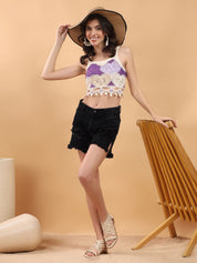 Kotty Embellished Print Cotton Crop Top