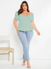 KOTTY Sweetheart Neck Puff Sleeve Peplum Top
