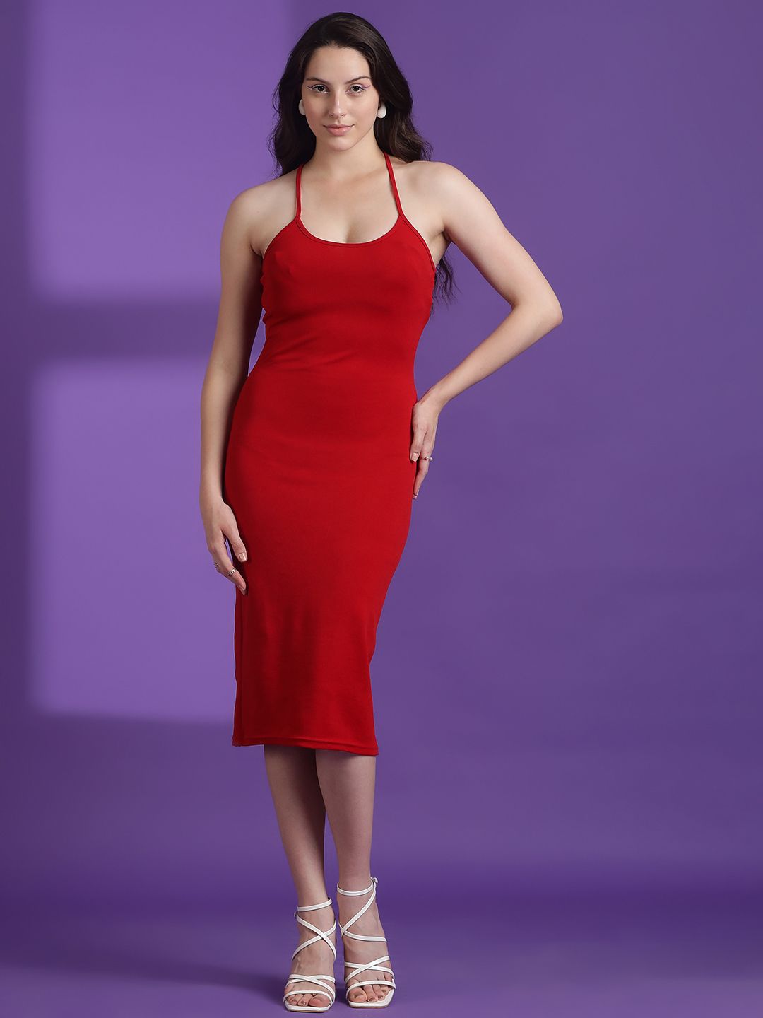 Kotty Women Solid Halter Neck Sheath Dress