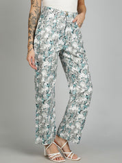 Kotty Women Floral Printed Straight Fit High-Rise Trousers