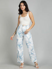 Kotty Women Cotton Printed Straight Fit High-Rise Easy Wash Trousers