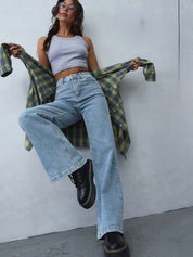 Women's High Waisted Wide Leg Light Blue Denim Jeans