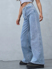 Women's High Waisted Wide Leg Light Blue Denim Jeans