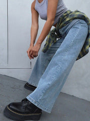 Women's High Waisted Wide Leg Light Blue Denim Jeans