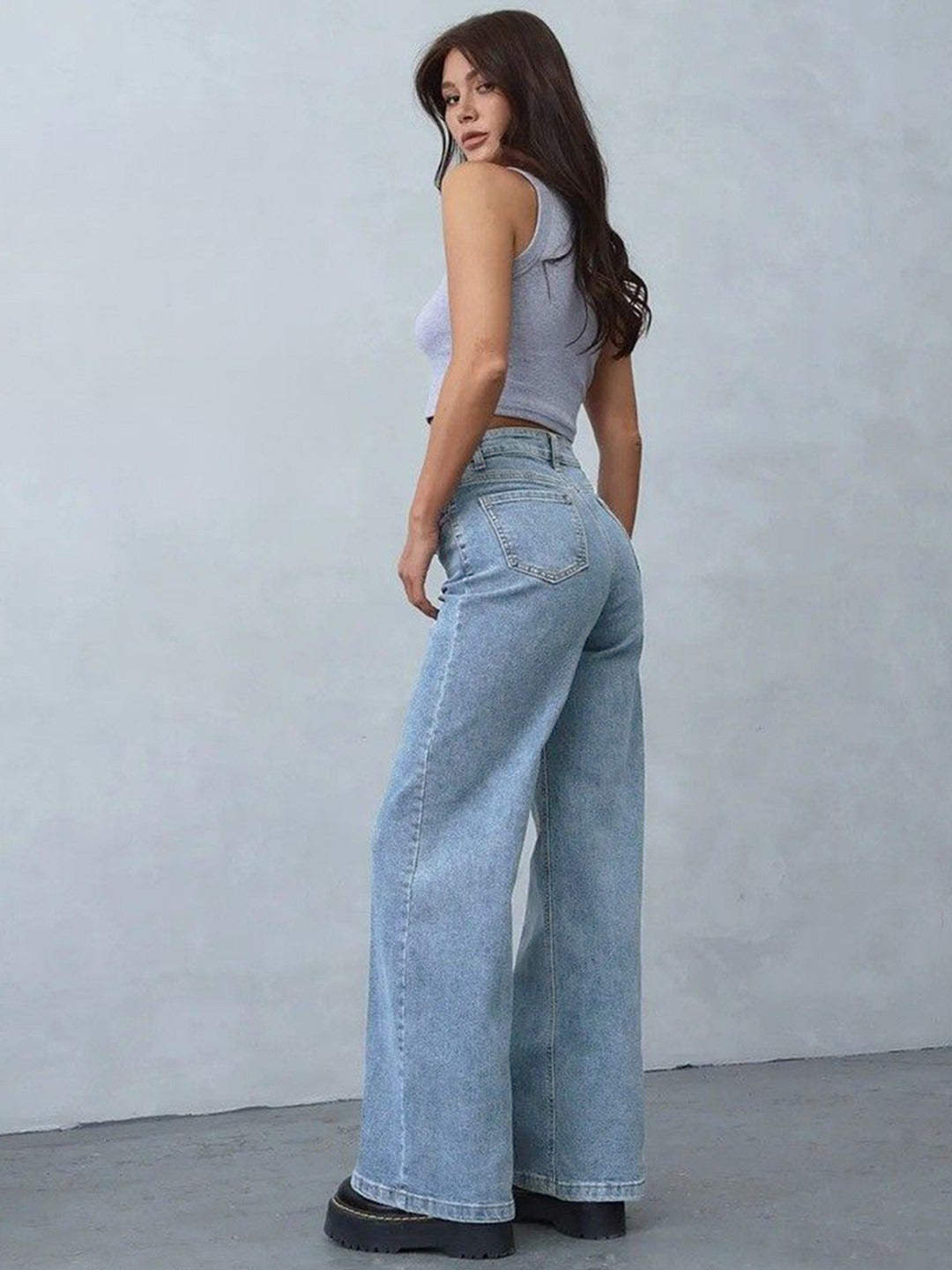 Women's High Waisted Wide Leg Light Blue Denim Jeans