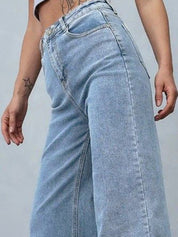 Women's High Waisted Wide Leg Light Blue Denim Jeans