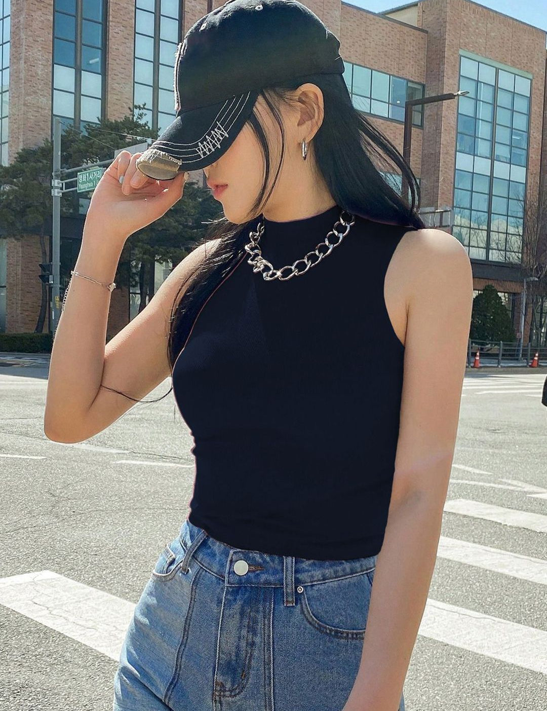 Kotty Women High Neck Sleeveless Fitted Crop Top