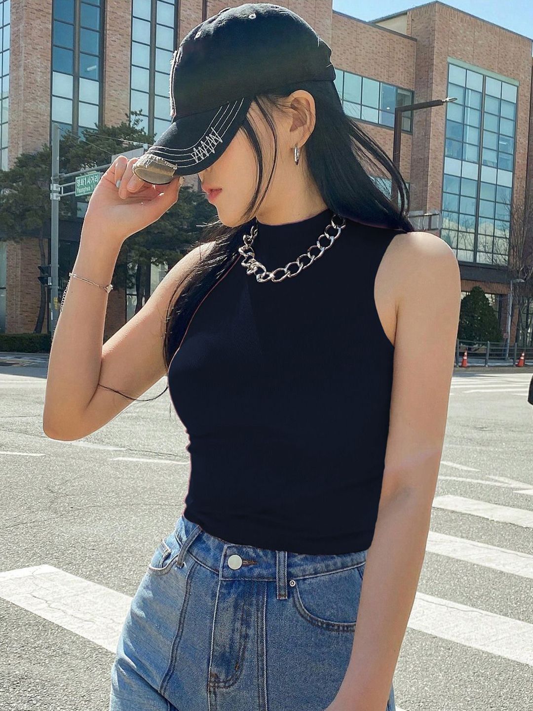 Kotty Women High Neck Sleeveless Fitted Crop Top