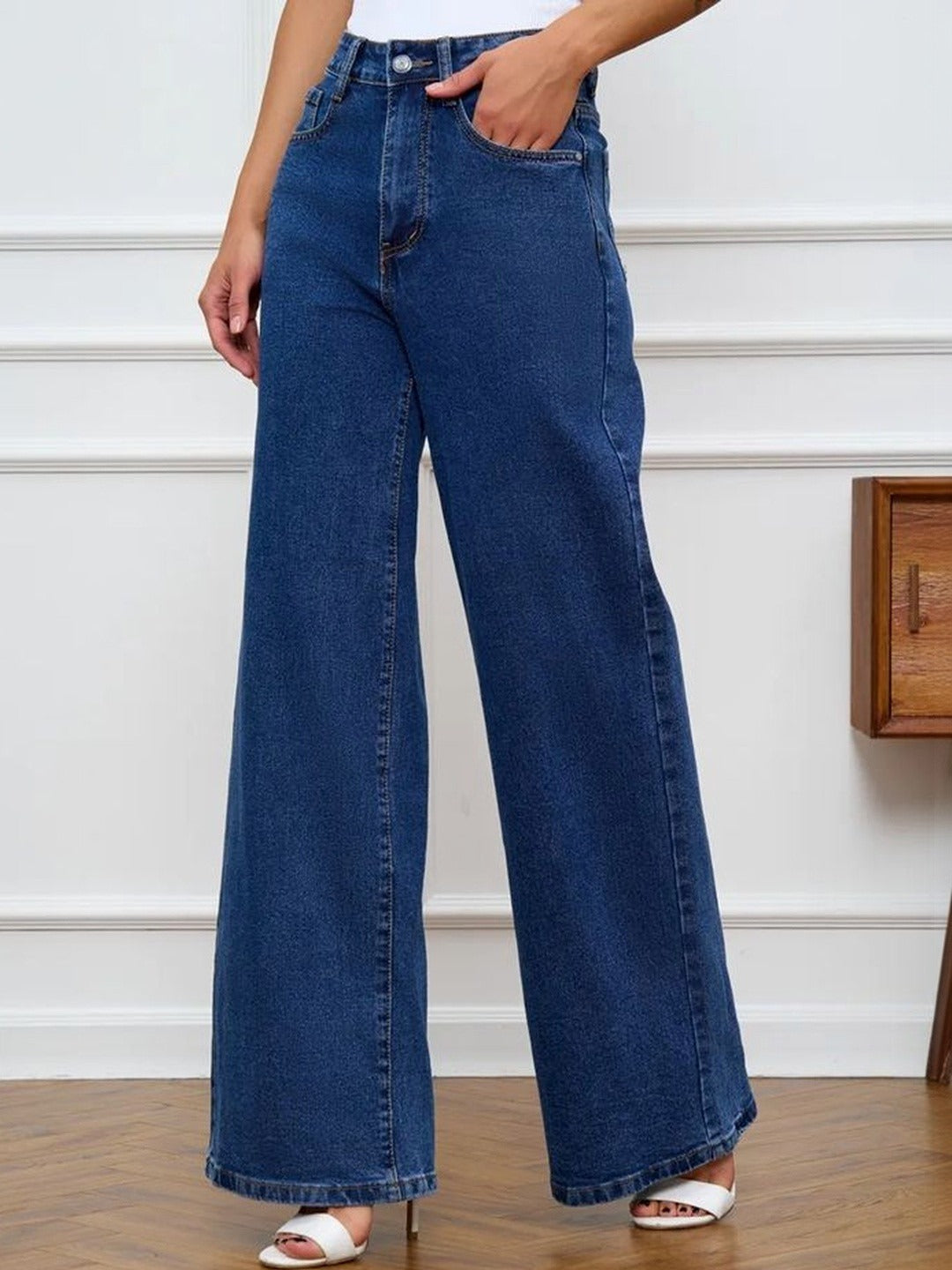 High-Waist Light Blue Straight Leg Jeans