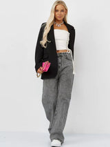 Relaxed Fit High-Waist Grey Wide Leg Jeans