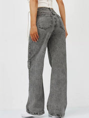 Relaxed Fit High-Waist Grey Wide Leg Jeans