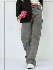 Relaxed Fit High-Waist Grey Wide Leg Jeans