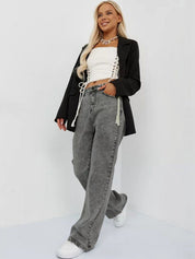 Relaxed Fit High-Waist Grey Wide Leg Jeans