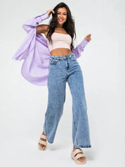 High-Waist Light Blue Straight Leg Jeans