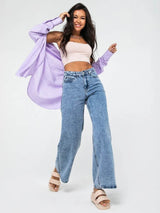 High-Waist Light Blue Straight Leg Jeans