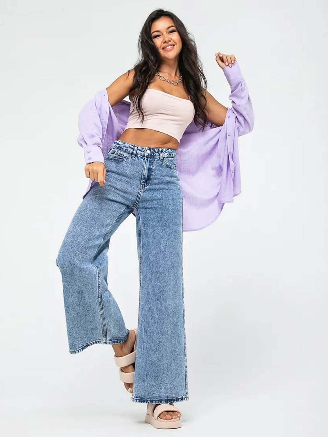 High-Waist Light Blue Straight Leg Jeans