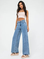 High-Waist Light Blue Straight Leg Jeans