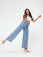 High-Waist Light Blue Straight Leg Jeans