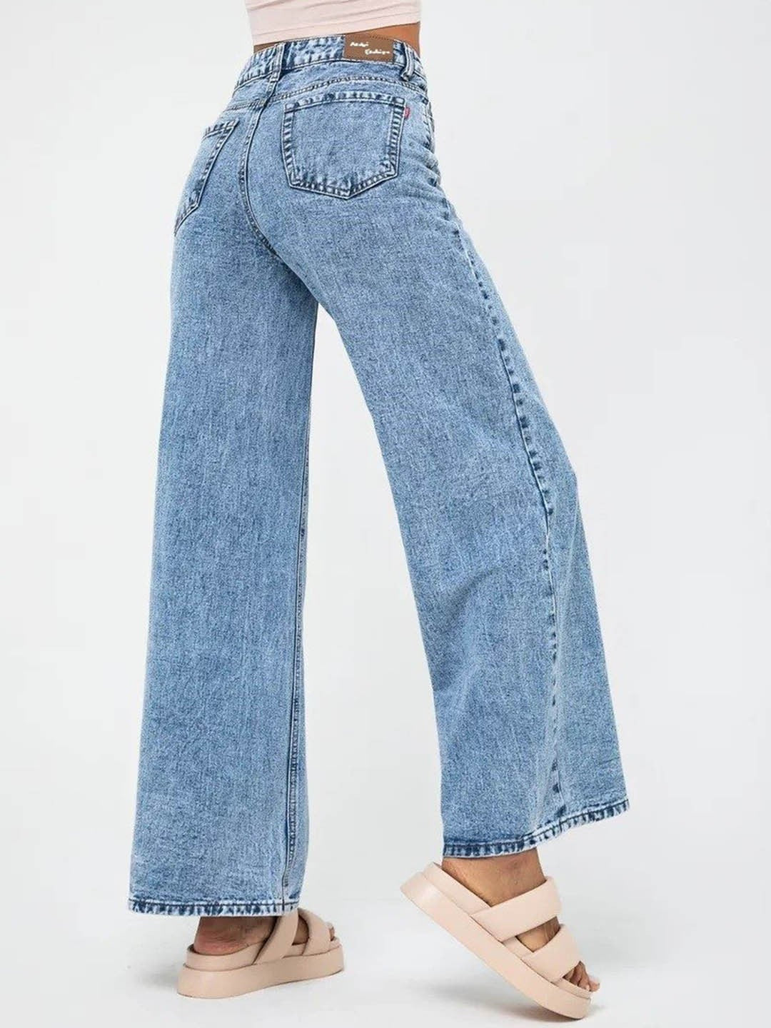 High-Waist Light Blue Straight Leg Jeans