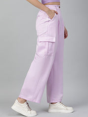 Kotty Women Relaxed Straight Leg Straight Fit High-Rise Easy Wash Cargos Trousers