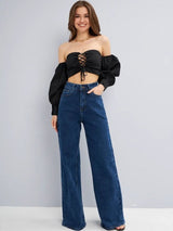 Women's High Waisted Wide Leg Blue Denim Jeans